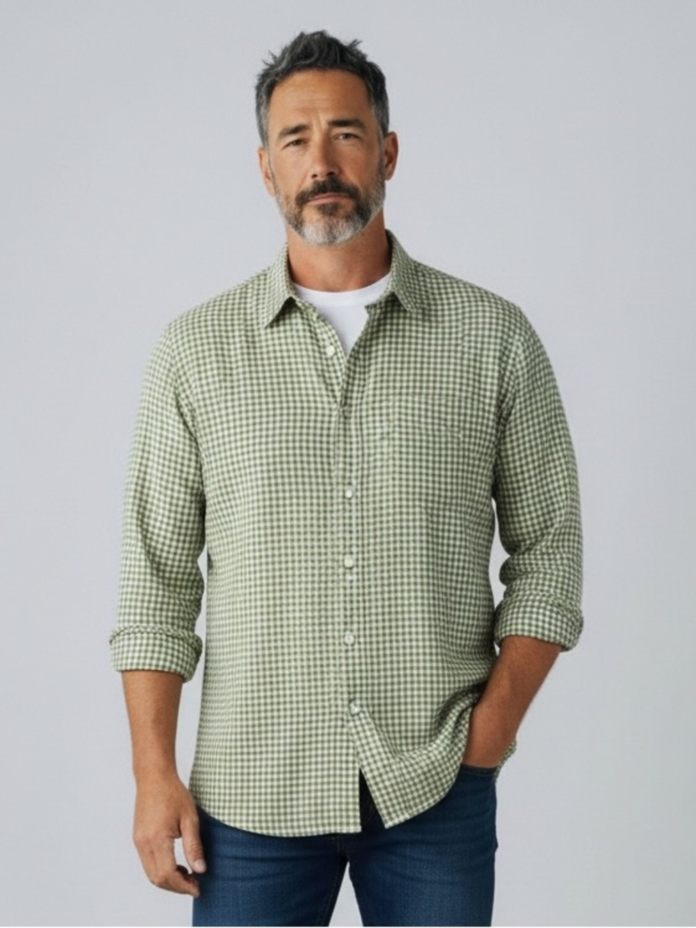 Ermenegildo Zegna Vintage Green Checkered Button Down Men’s Size 2XL